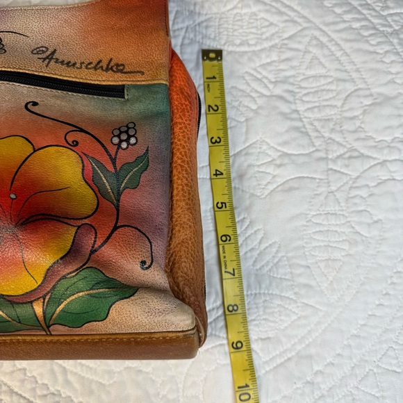 ANUSCHKA Shoulder Bag Satchel Leather Hand-Painted Butterfly Floral Signature - Picture 12 of 16